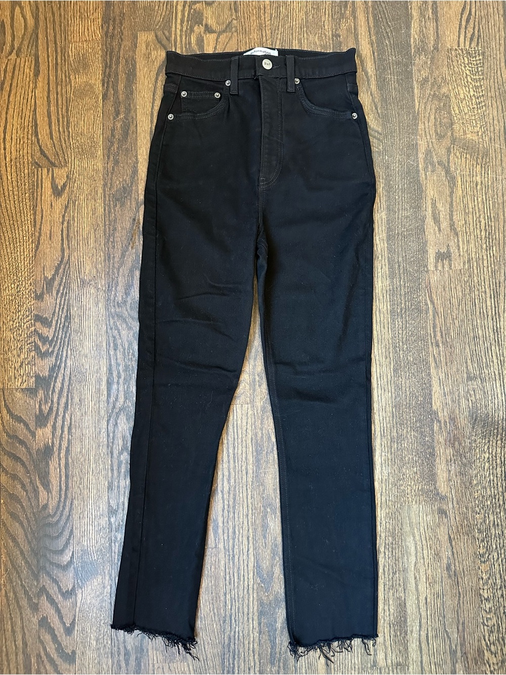 Reformation Ultra High Skinny Jeans Black Raw Hem High Rise Size 25